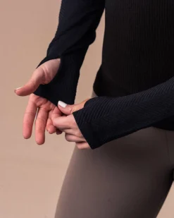 Balance Herringbone Seamless LS Black Marl