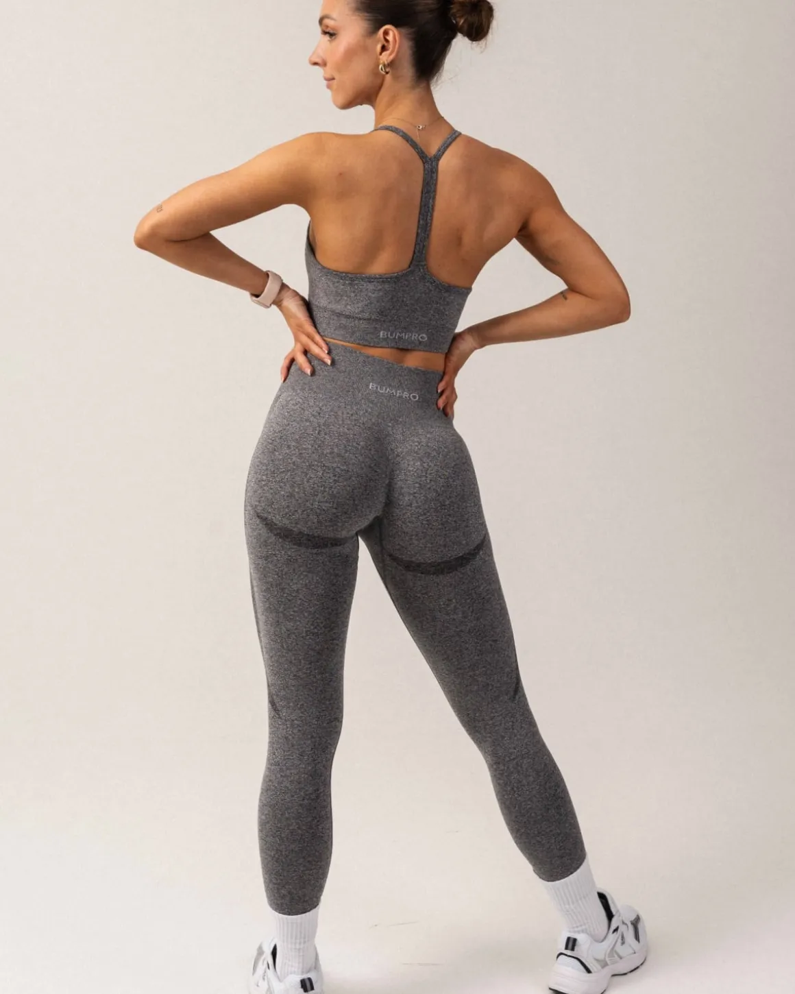 Beam Clean Bra + Beam Scrunch Tights Black Marl SET