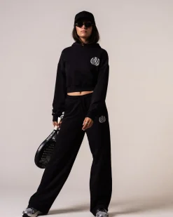 Crop Hoodie + Straight Sweatpants Black SET