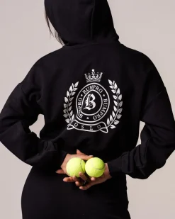 Crop Hoodie + Straight Sweatpants Black SET