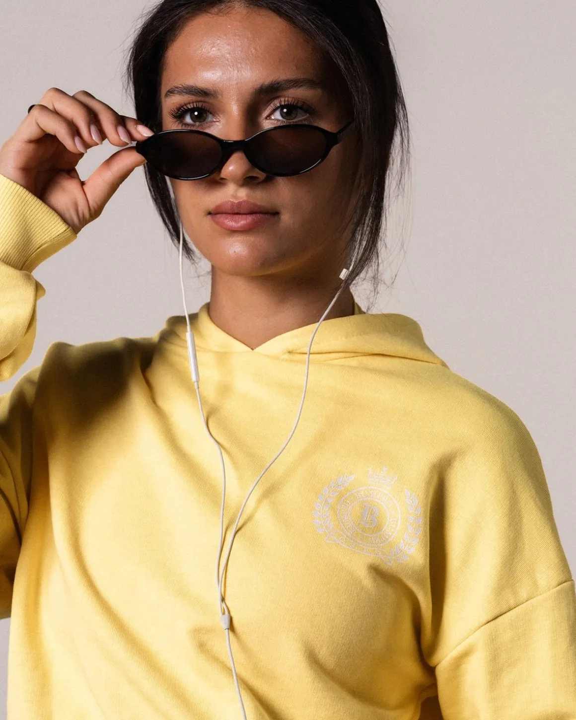 Crop Hoodie + Straight Sweatpants Yellow Lemon