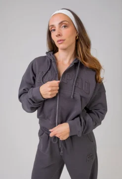 Cropped Hoodie + Straight Sweatpants Grey SET