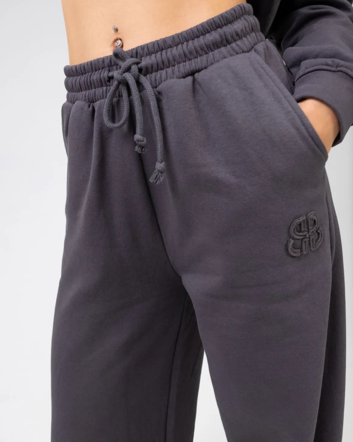 Cropped Hoodie + Straight Sweatpants Grey SET