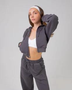 Cropped Zip Hoodie Grey/Trashed