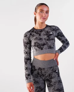 Device Seamless Ruch Crop LS Dk Grey Leo