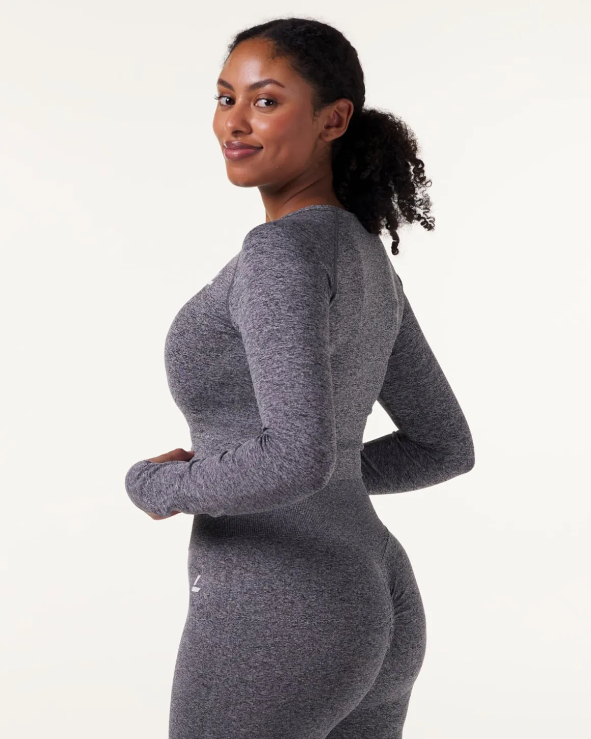 Device Seamless Ruch Crop LS Dk Grey Marl