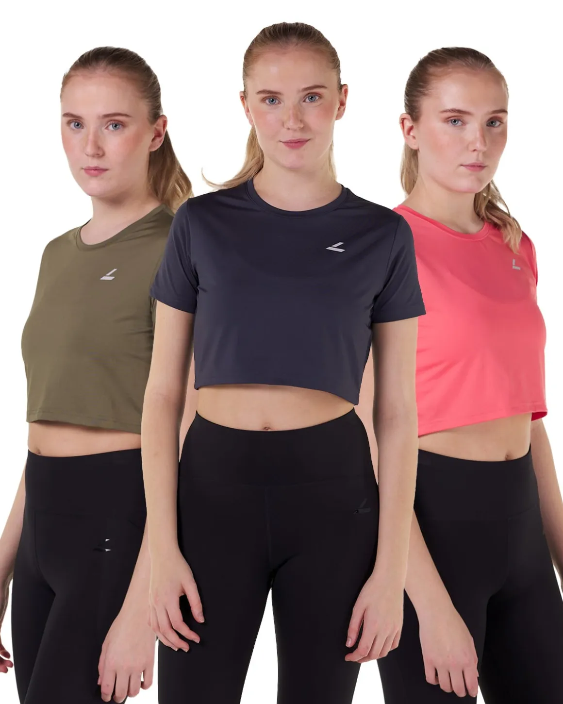 Essential Crop T-shirt Green/Blue/Pink 3-MIXPACK