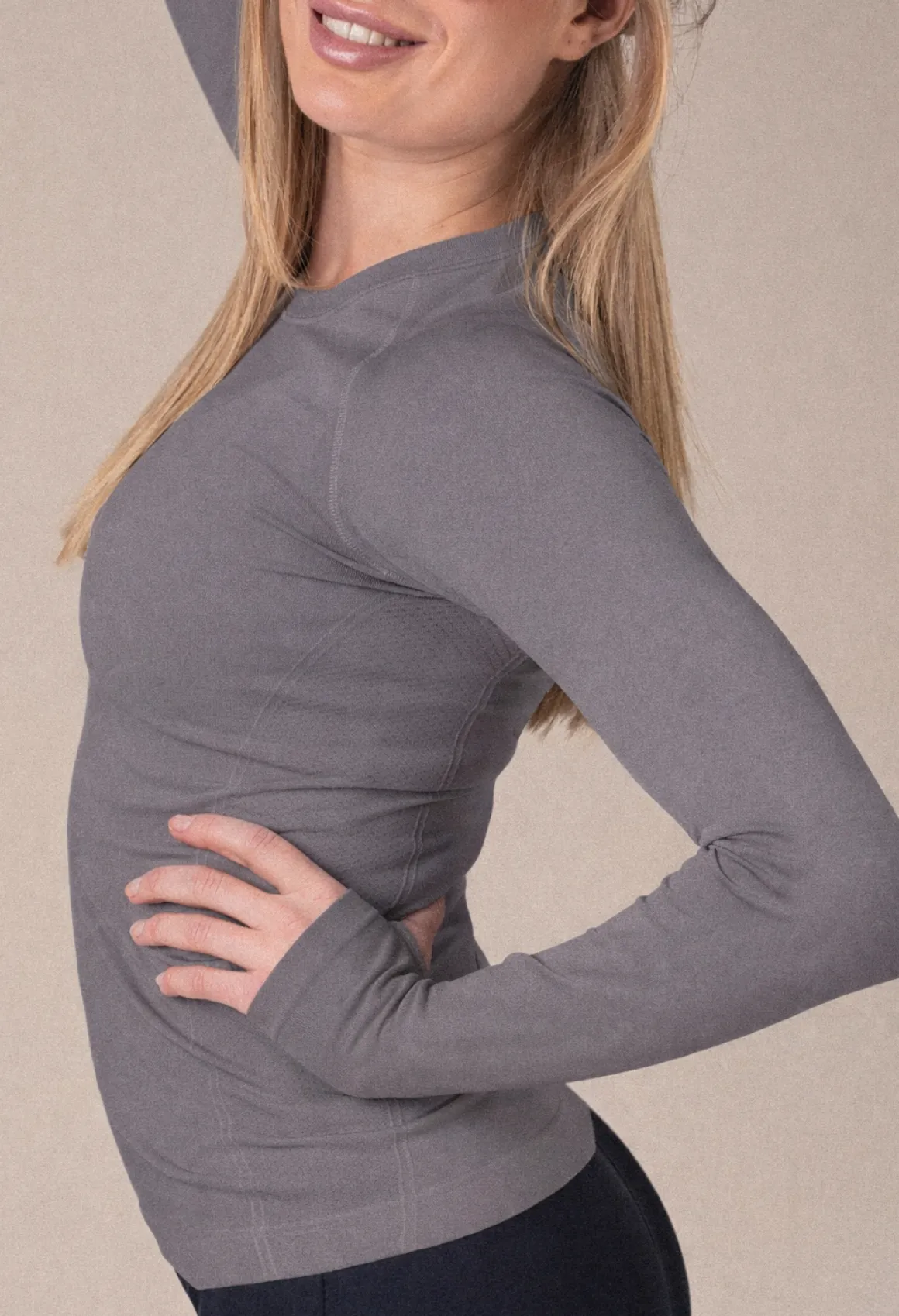 Essential Seamless Long Sleeve Grey Granite