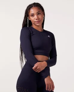 Fade Mesh Seamless Crop LS Black + Grey Ombre 2-PACK