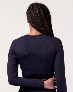 Fade Mesh Seamless Crop LS Black + Grey Ombre 2-PACK