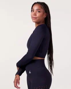 Fade Mesh Seamless Crop LS Black