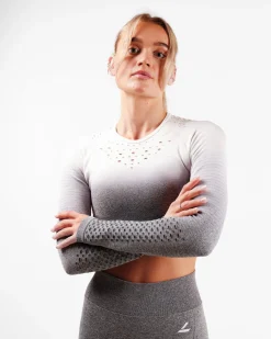 Fade Mesh Seamless Crop LS Light Grey Ombre