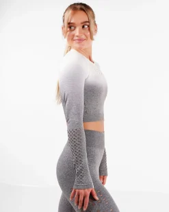 Fade Mesh Seamless Crop LS Light Grey Ombre