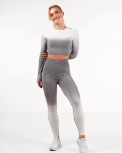 Fade Mesh Seamless Crop LS Light Grey Ombre
