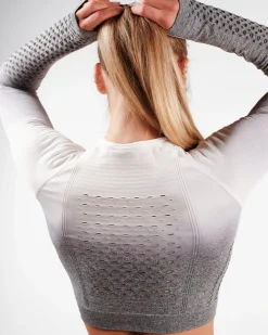 Fade Mesh Seamless Crop LS Light Grey Ombre