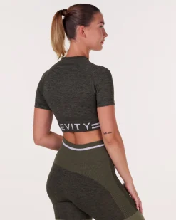 Gravity Logo Seamless Crop Tee Green Olive Marl