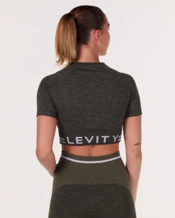 Gravity Logo Seamless Crop Tee Green Olive Marl