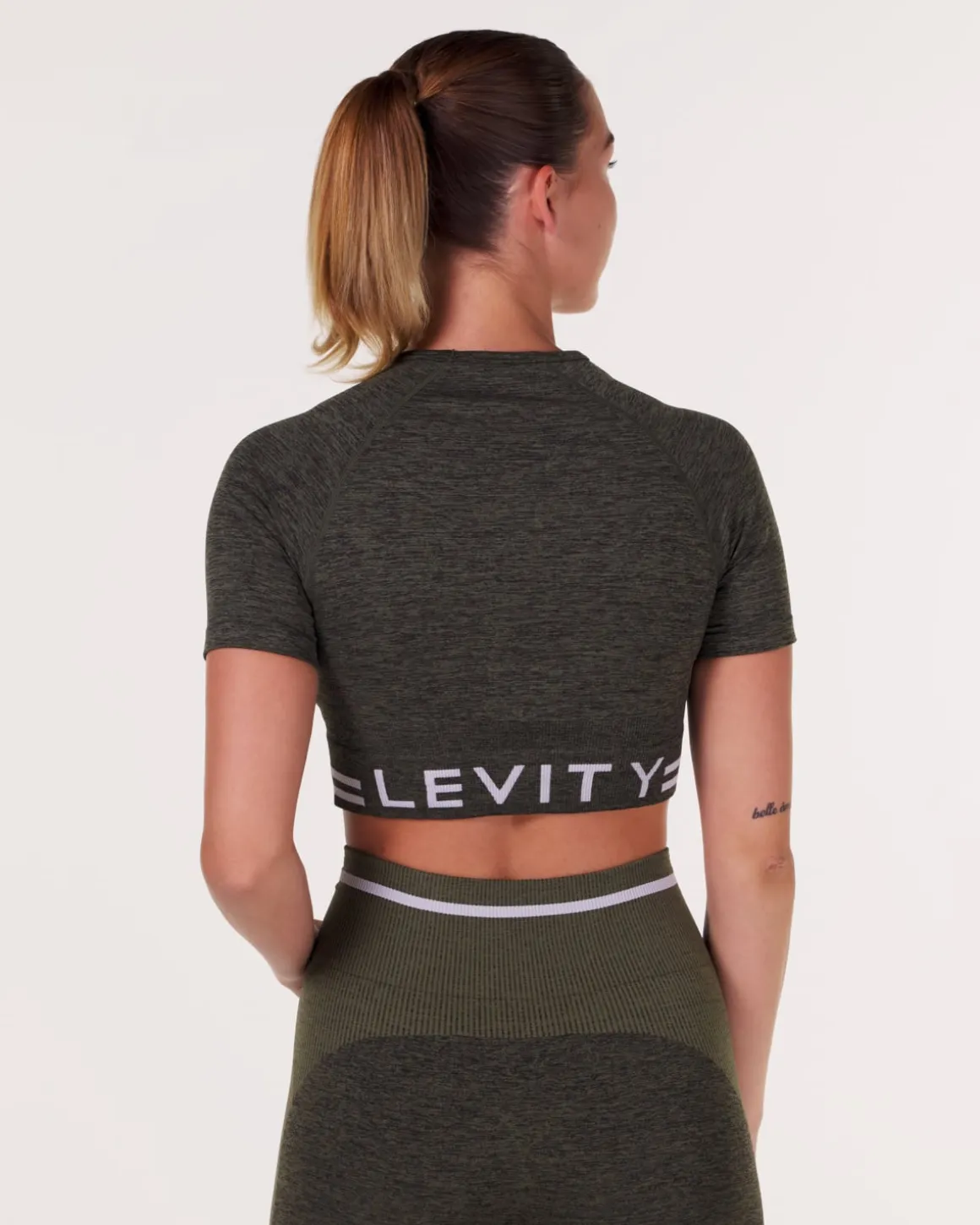 Gravity Logo Seamless Crop Tee Green Olive Marl