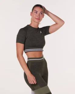 Gravity Logo Seamless Crop Tee Green Olive Marl