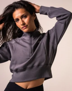 Half Zip Cropped Sweatshirt Castlerock Gray