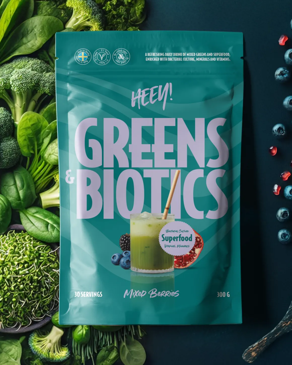 Heey! Greens & Biotics Superfood Mixed Berries 300 g