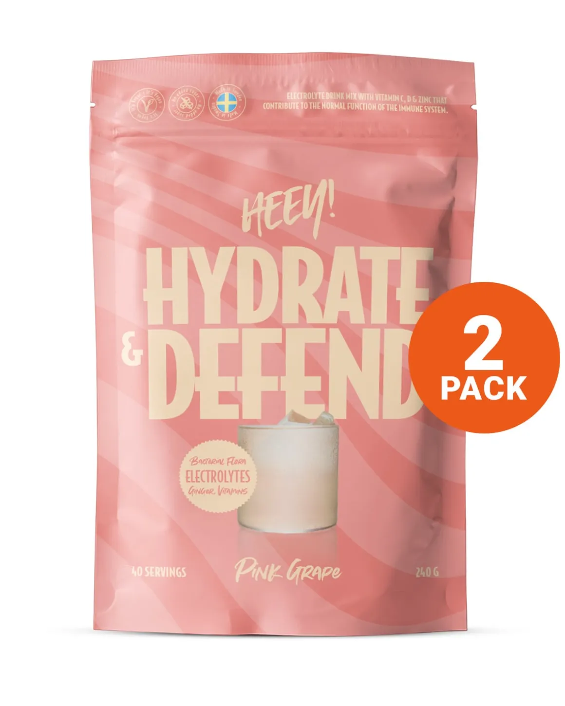 Heey! Hydrate & Defend Electrolytes+Probiotic Pink Grape 2x240g