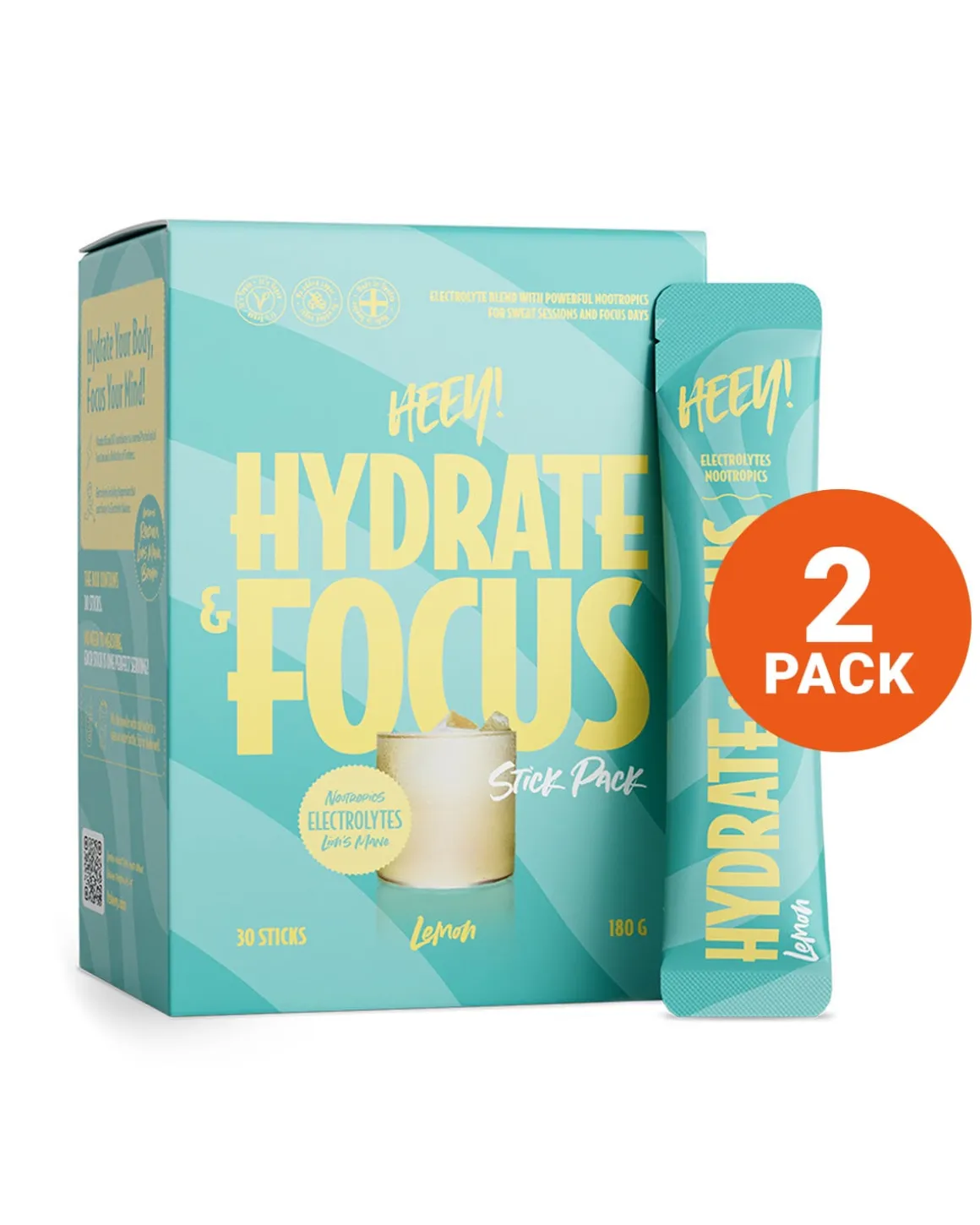 Heey! Hydrate & Focus Electrolytes Lemon Stick Pack 2x30stk