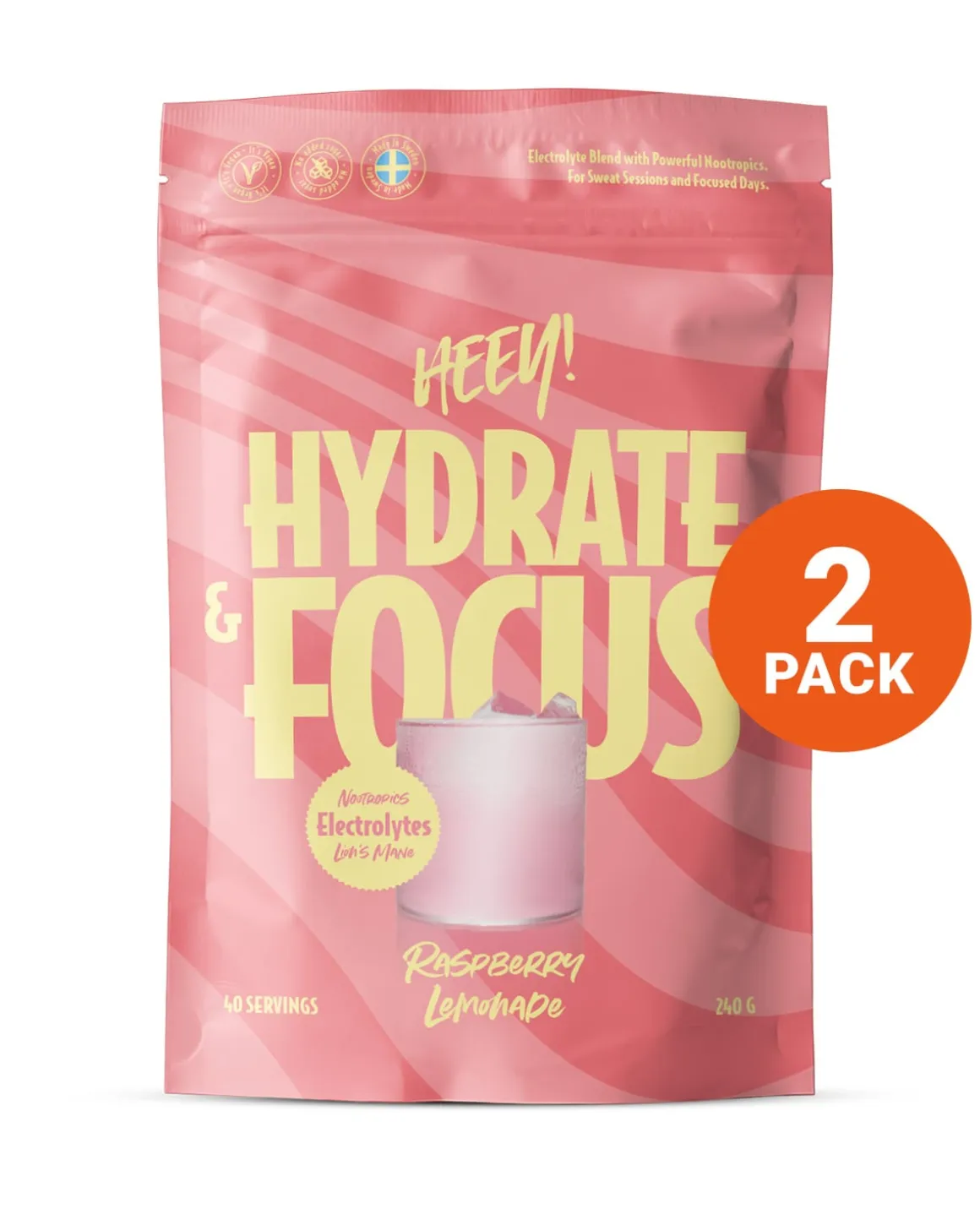 Heey! Hydrate & Focus Electrolytes Raspberry Lemonade 2x240g
