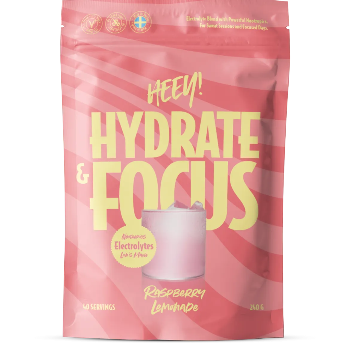 Heey! Hydrate & Focus Electrolytes Raspberry Lemonade 2x240g