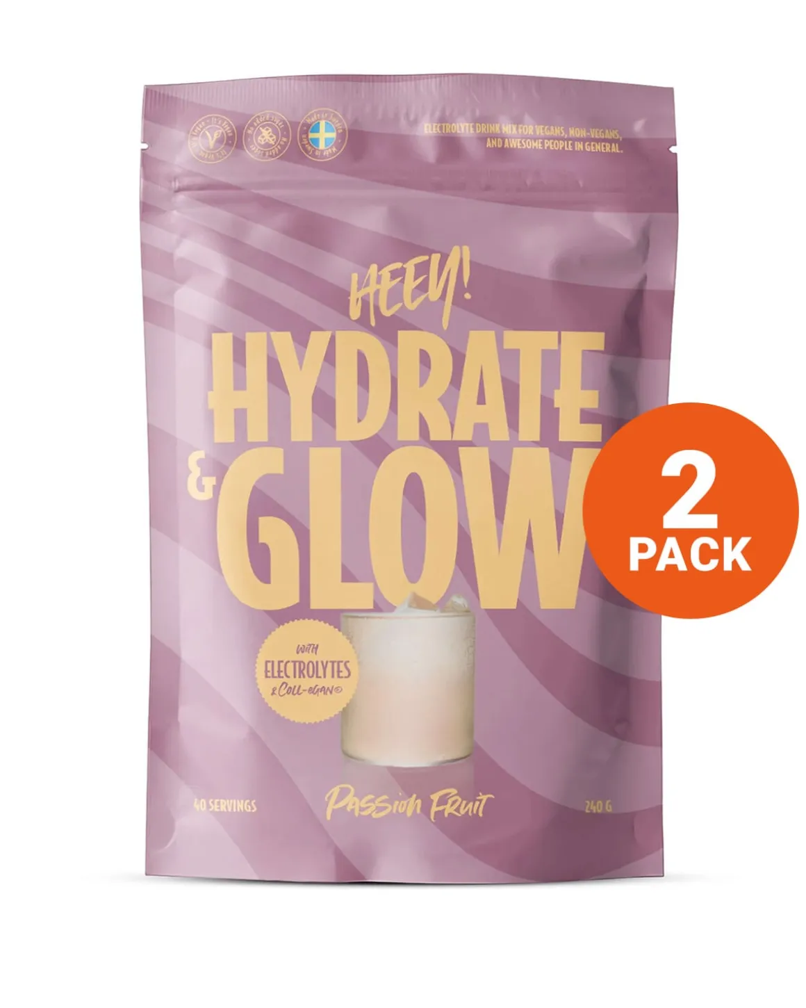 Heey! Hydrate & Glow Electrolytes+Collagen Passionfruit 2x240g