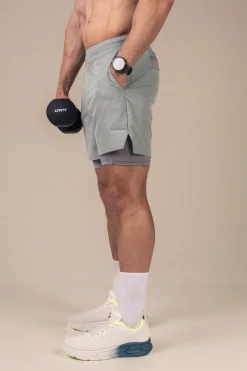 Hybrid 2-1 Pocket Shorts M Green Slate