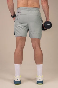 Hybrid 2-1 Pocket Shorts M Green Slate