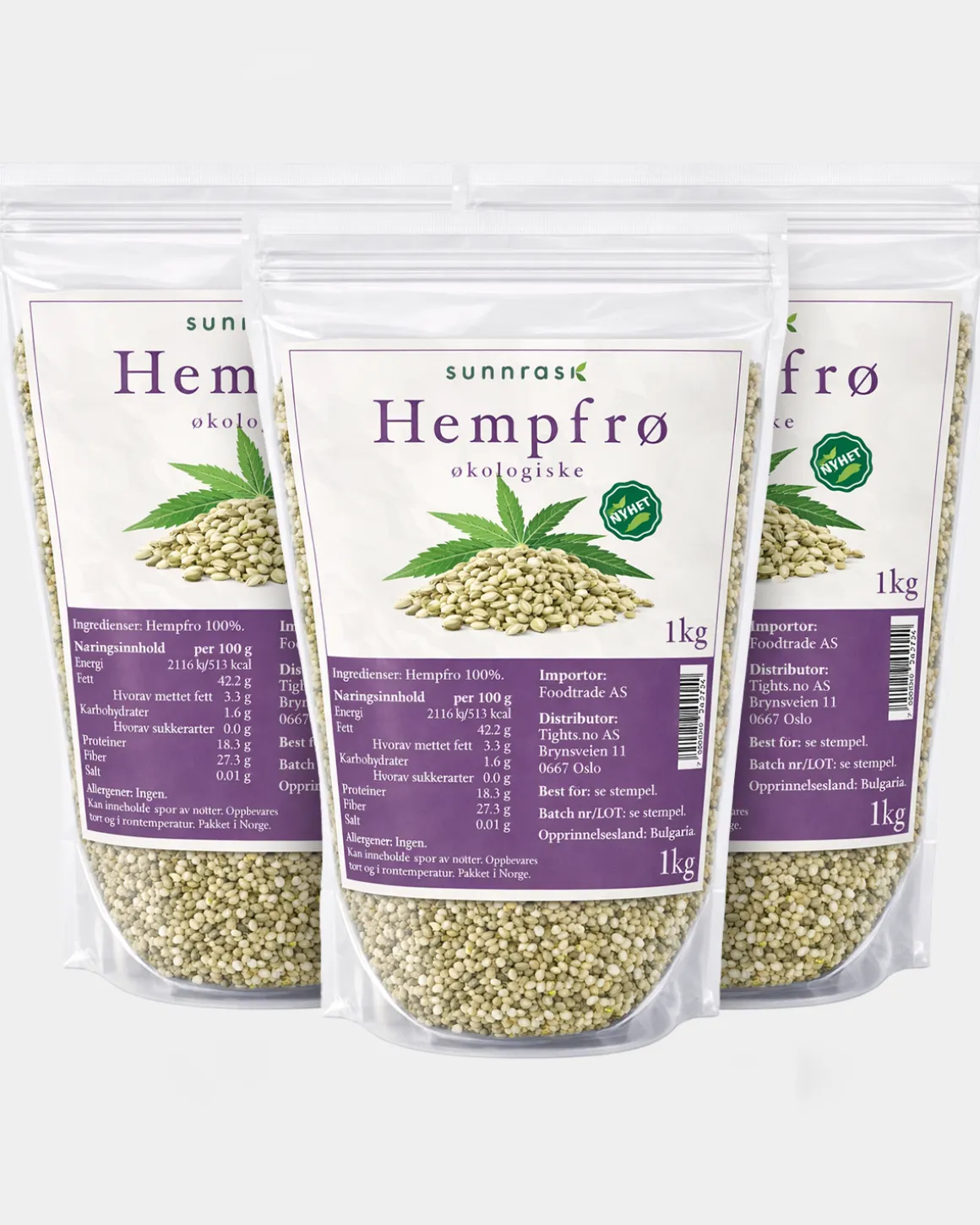 Økologisk Hempfrø 3x1kg