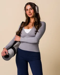 Lively V-Neck LS Grey Marl
