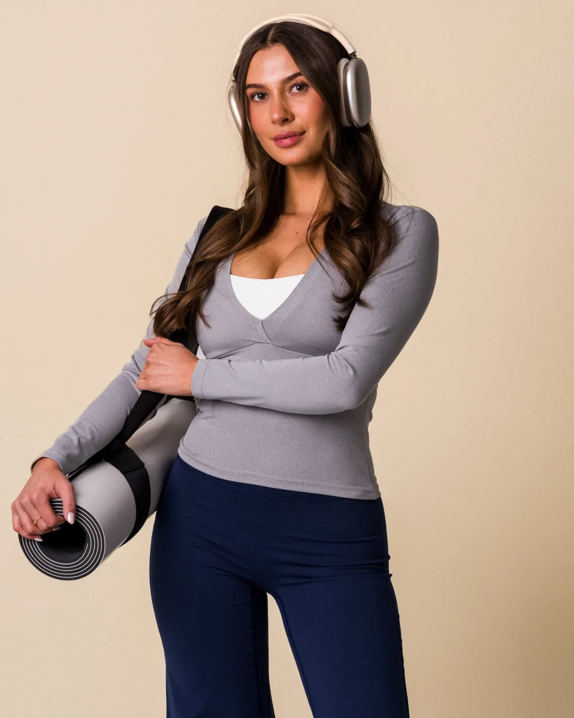 Lively V-Neck LS Grey Marl