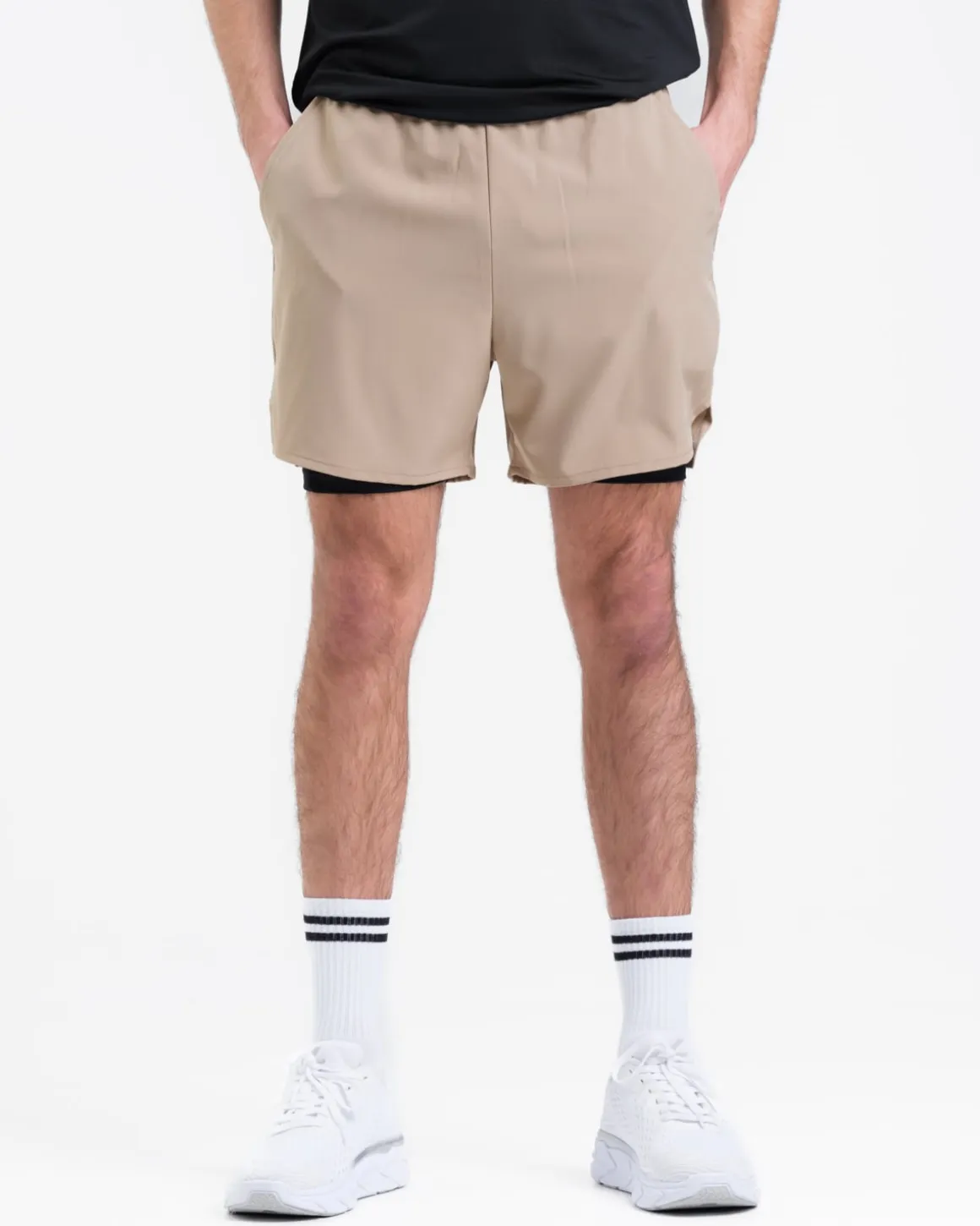 Mesh Tee M Black + Hybrid 2-1 Shorts Beige SET