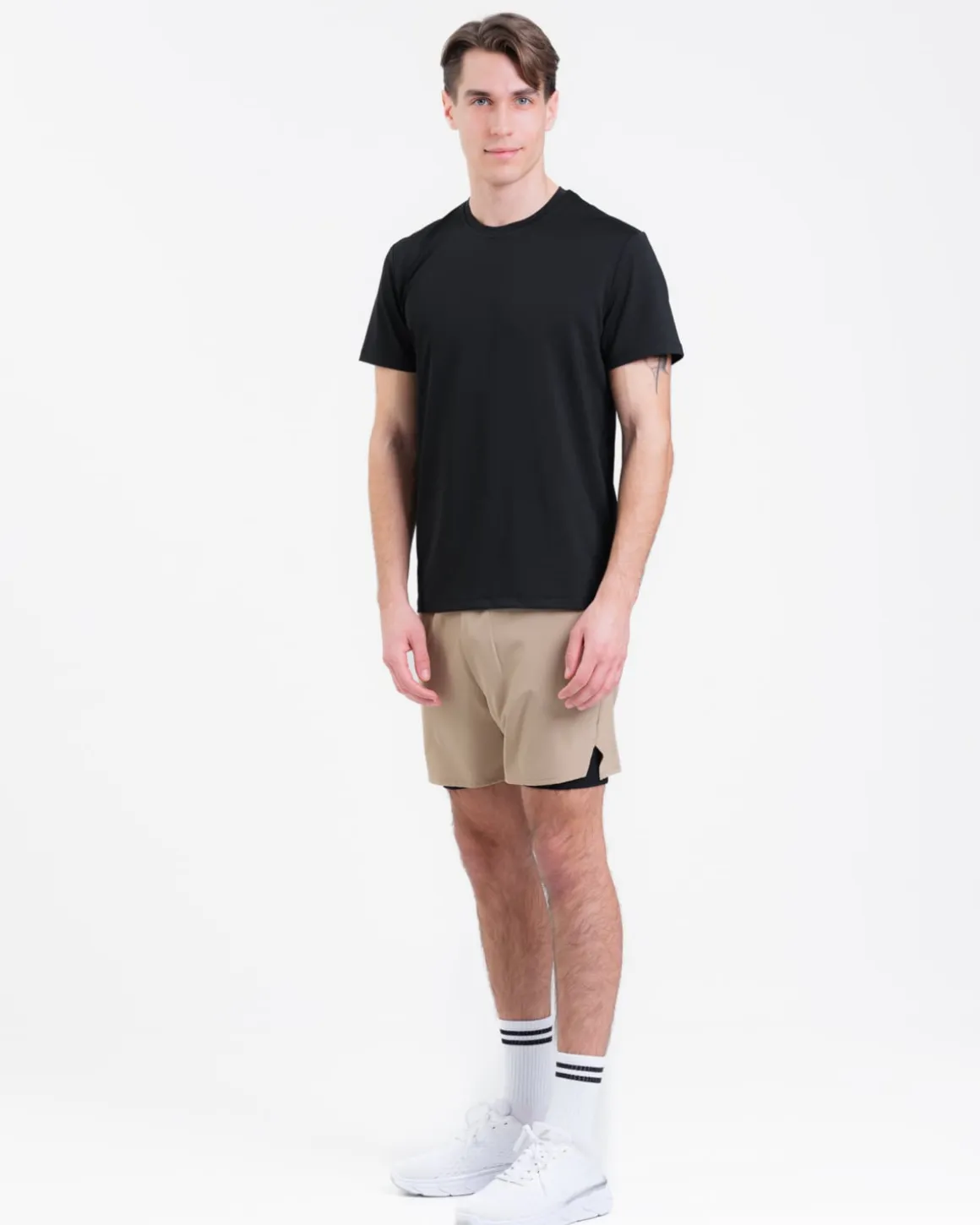 Mesh Tee M Black + Hybrid 2-1 Shorts Beige SET