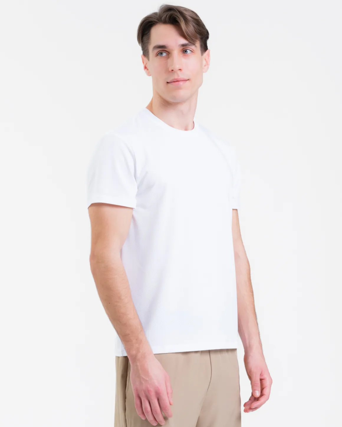 Mesh Tee M White + Hybrid 2-1 Shorts Beige SET