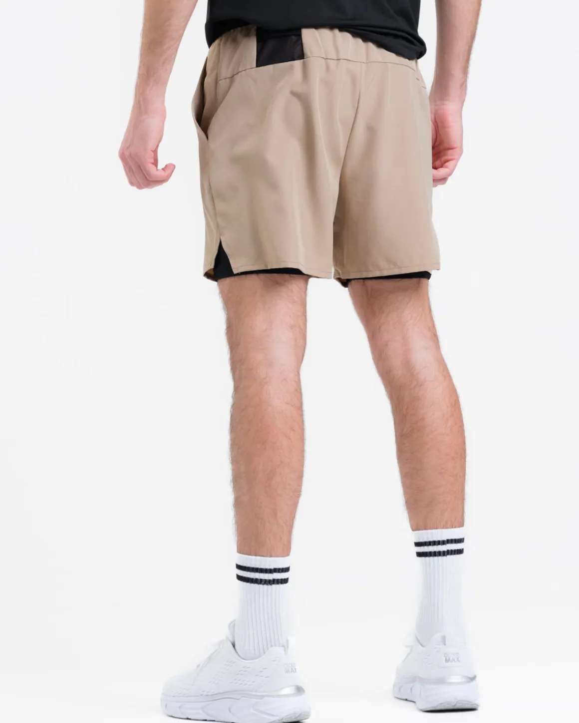 Mesh Tee M White + Hybrid 2-1 Shorts Beige SET