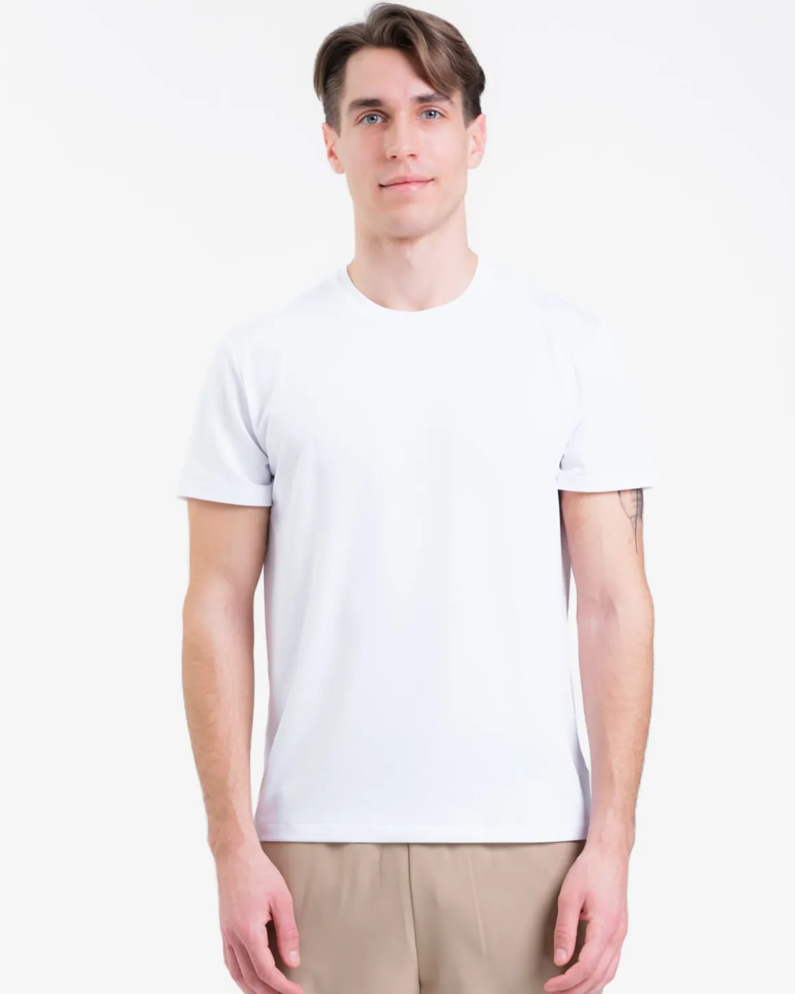 Mesh Tee M White + Hybrid 2-1 Shorts Beige SET
