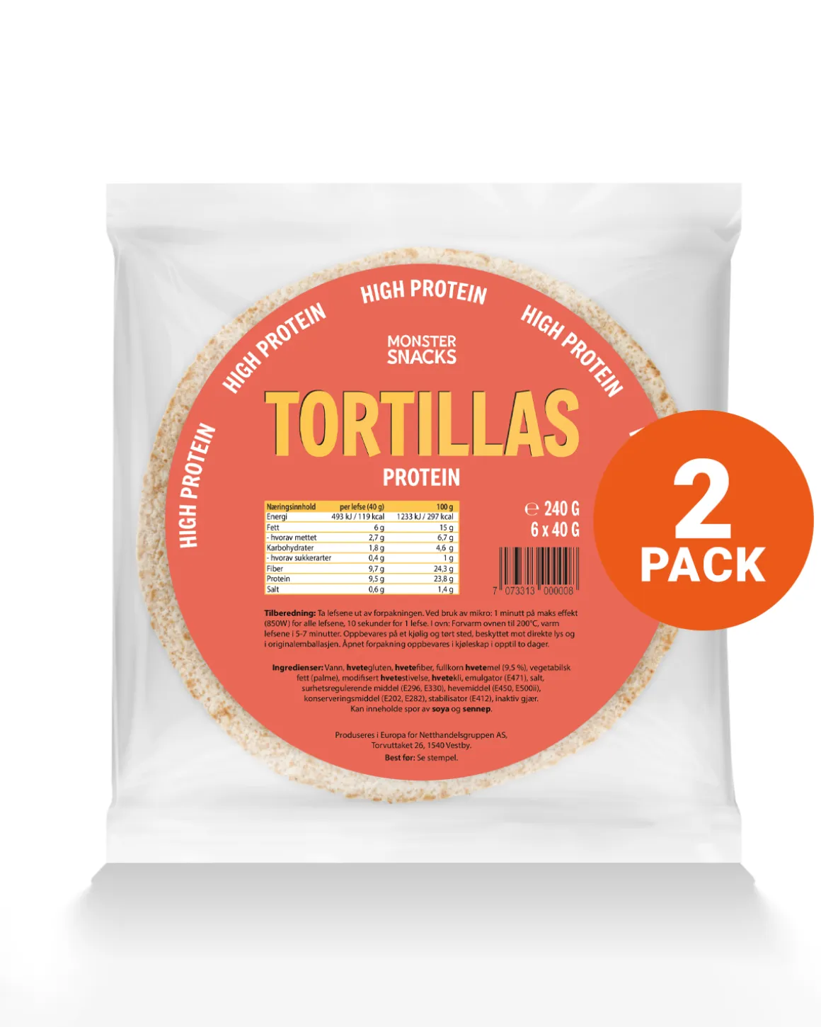 Monster Høyprotein Tortillas 2-Pack (12 lefser)