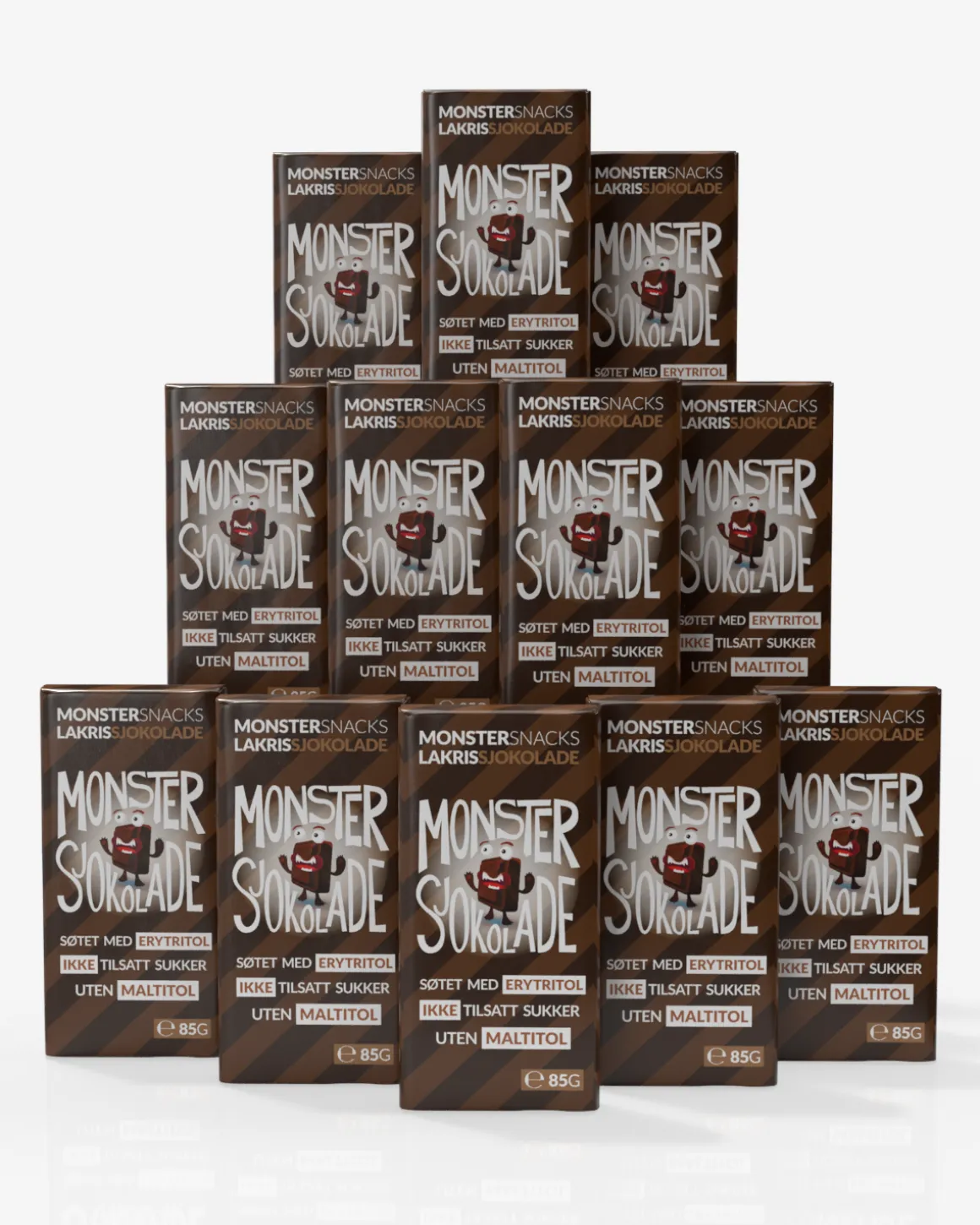Monster Lavkarbo Belgisk Melkesjokolade m/Lakrisrot 12x85g