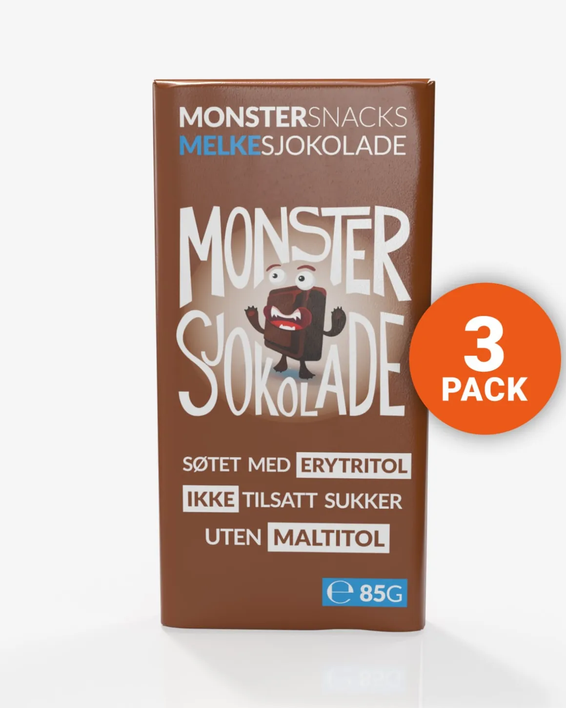 Monster Lavkarbo Belgisk Melkesjokolade 3x85g
