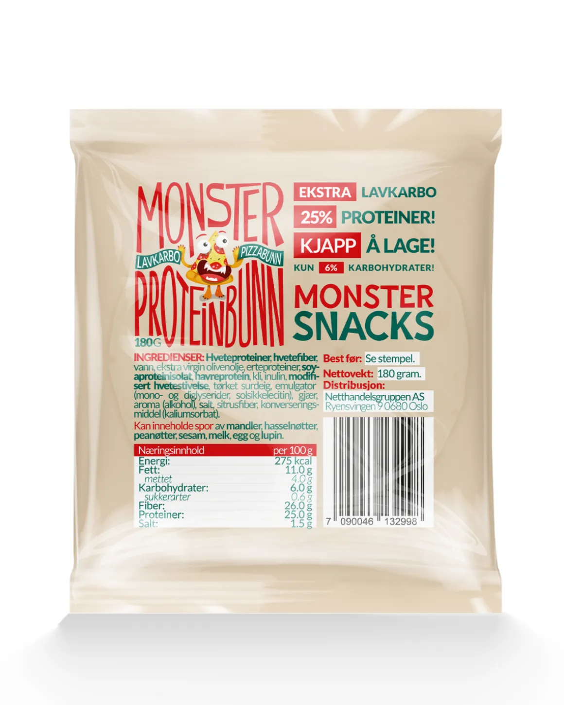 Monster Lavkarbo Pizzabunn 180g