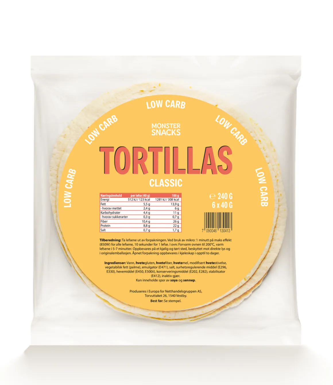 Monster Lavkarbo Tortillas 2-Pack (12 lefser)