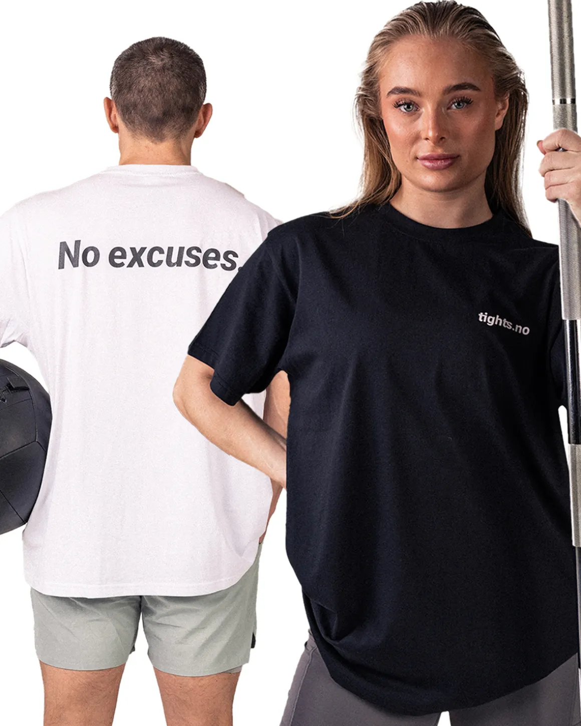 No Excuses T-shirt Unisex White + Black 2-PACK