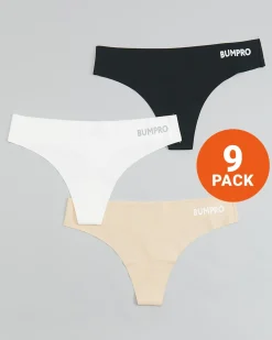 No Show Thong Black/White/Sand 9-PACK