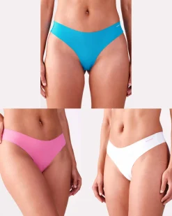 No Show Thong Pink/Blue/White 9-PACK