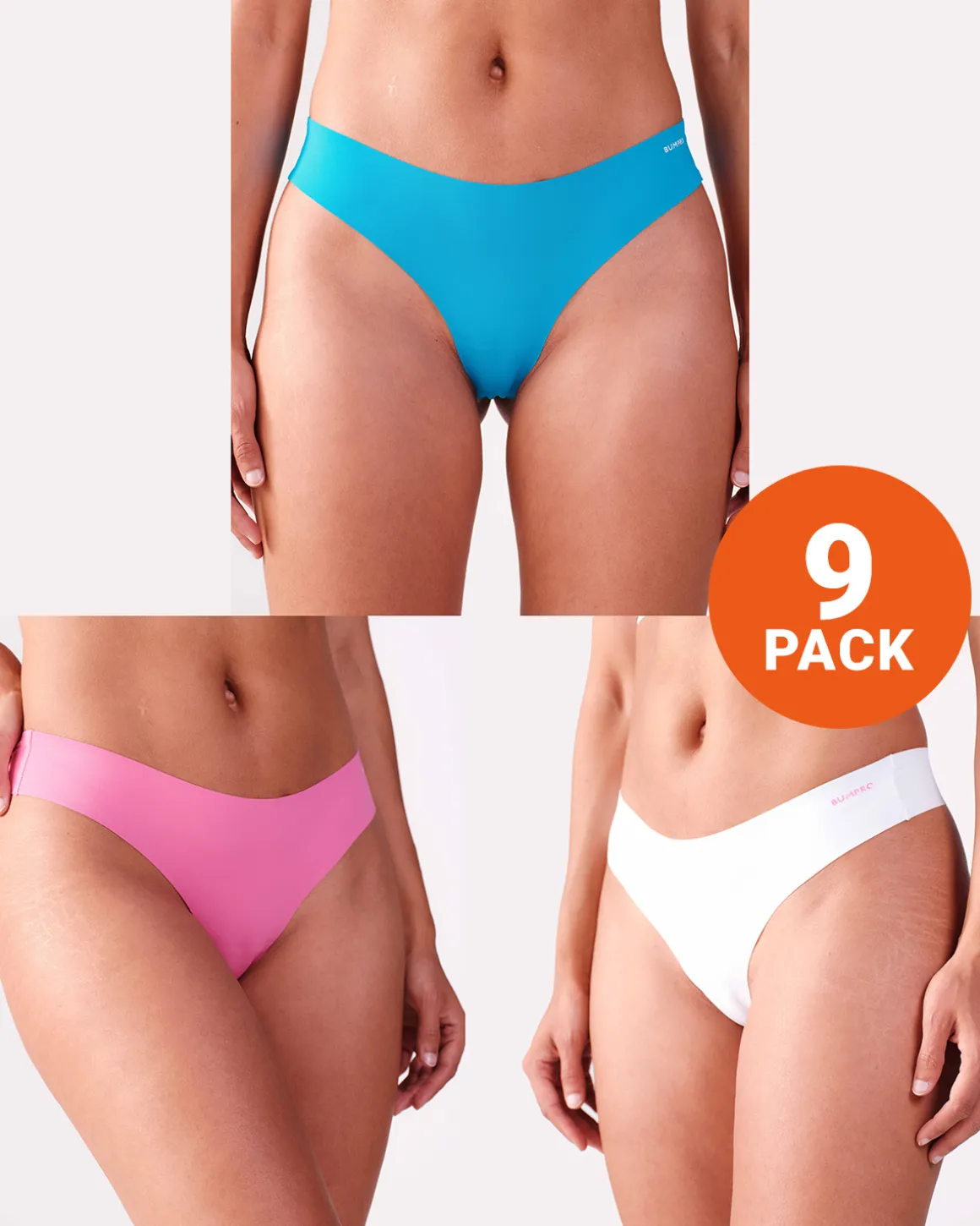 No Show Thong Pink/Blue/White 9-PACK