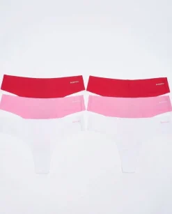 No Show Thong Rib Pink/Red/White 6-pack